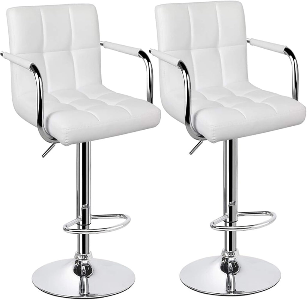 White Adjustable Swivel Bar Stools Set of 2 W15266