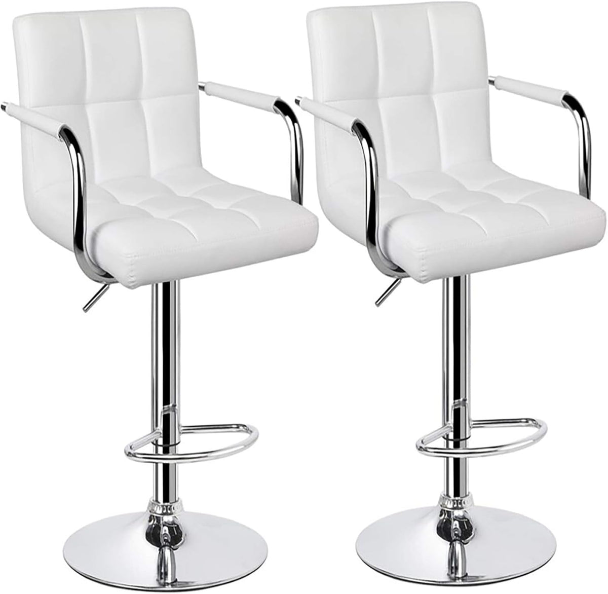 White Adjustable Swivel Bar Stools Set of 2 W15266