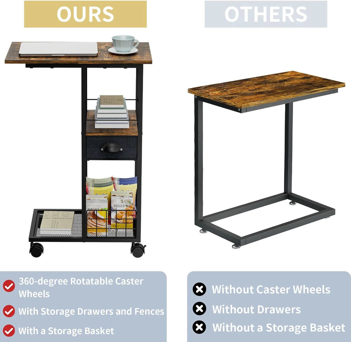 C-Shape Metal End Table with Drawer K1690