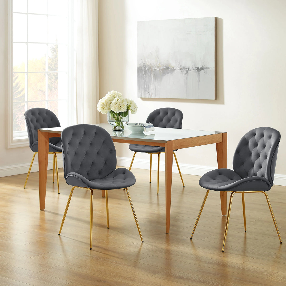 Gray Velvet Tufted Upholstered Dining Chairs P580282