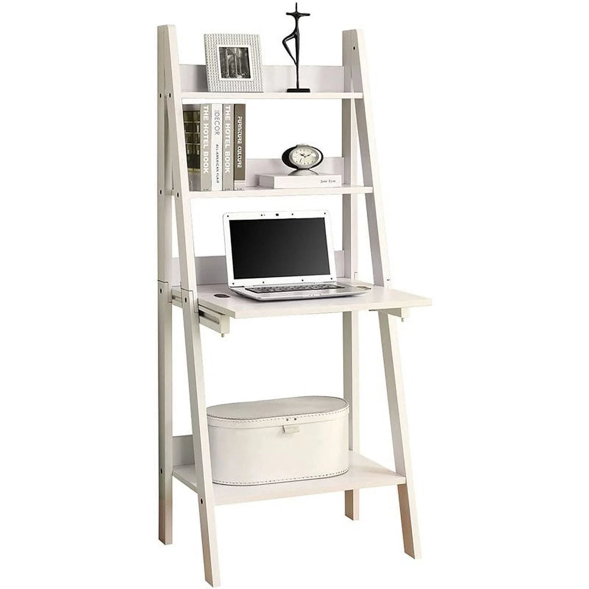 White Ladder Bookcase with Drop-Down Desk G327194