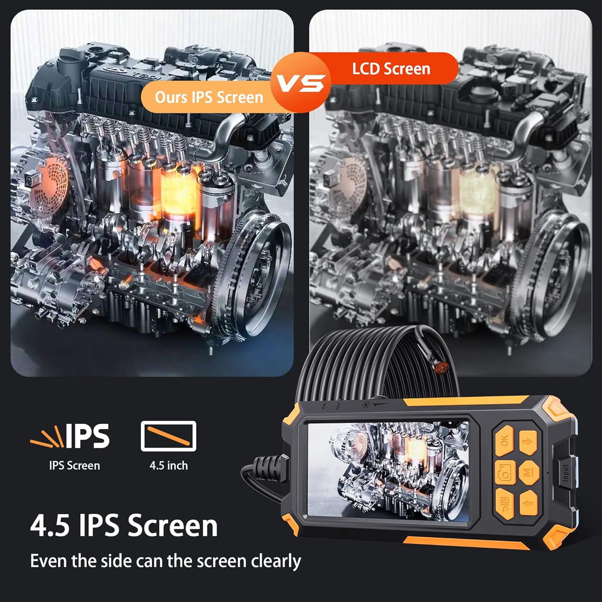 7.9mm 1080P Dual Lens Borescope Endoscope Camera with 4.5 IPS Screen C36568