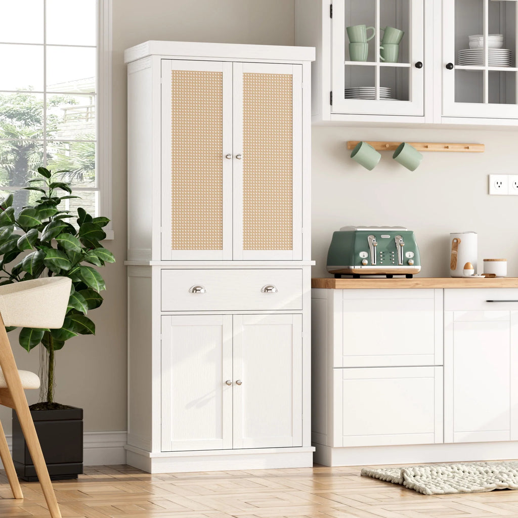 White 72.4'' Tall Wood Kitchen Pantry with 4 Doors E519111