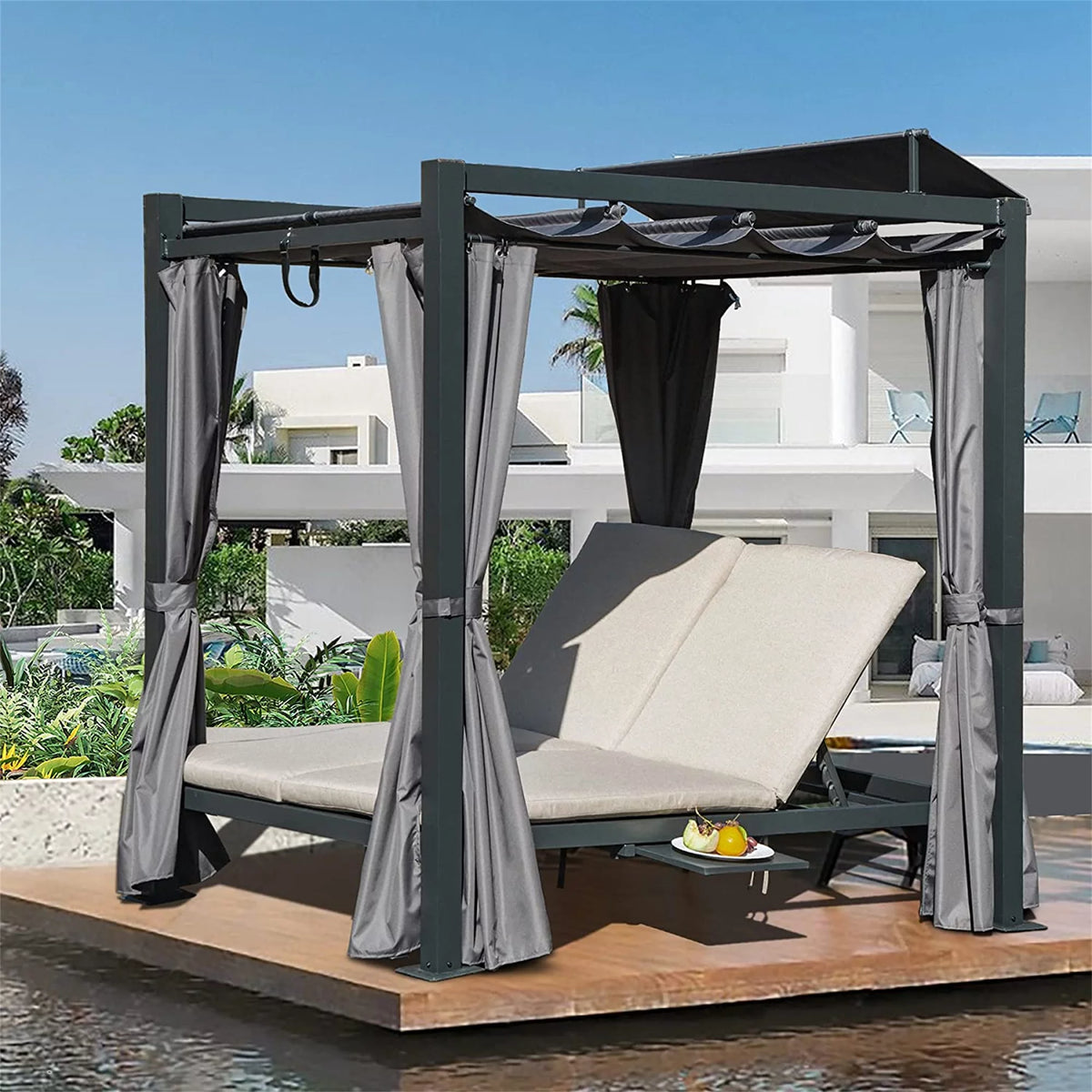 Aluminum Outdoor Patio Daybed with Retractable Canopy W324444