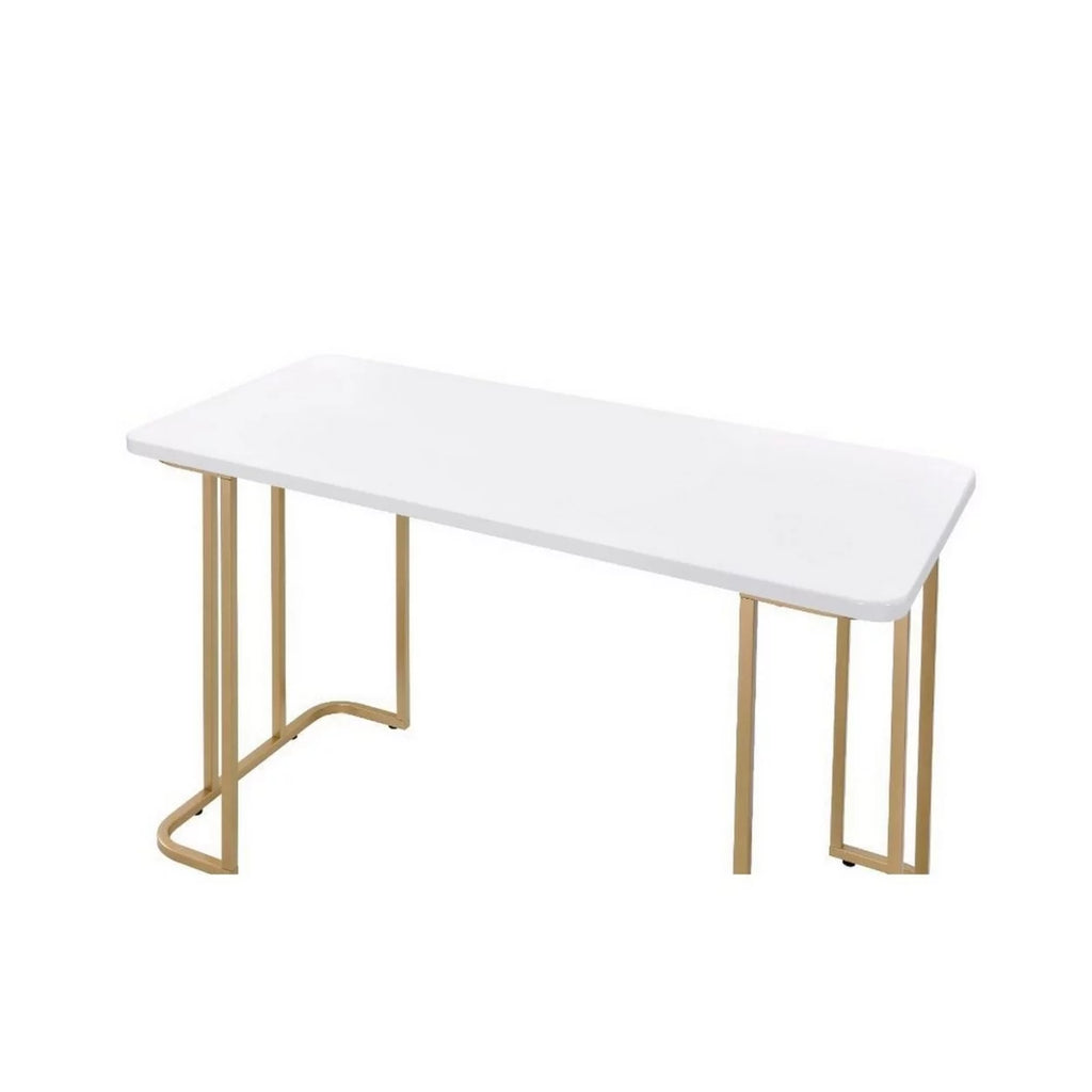 White Writing Desk with Metal Sled Base P20803