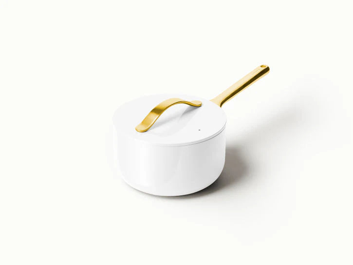 White Sauce Pan with Gold Handle H391