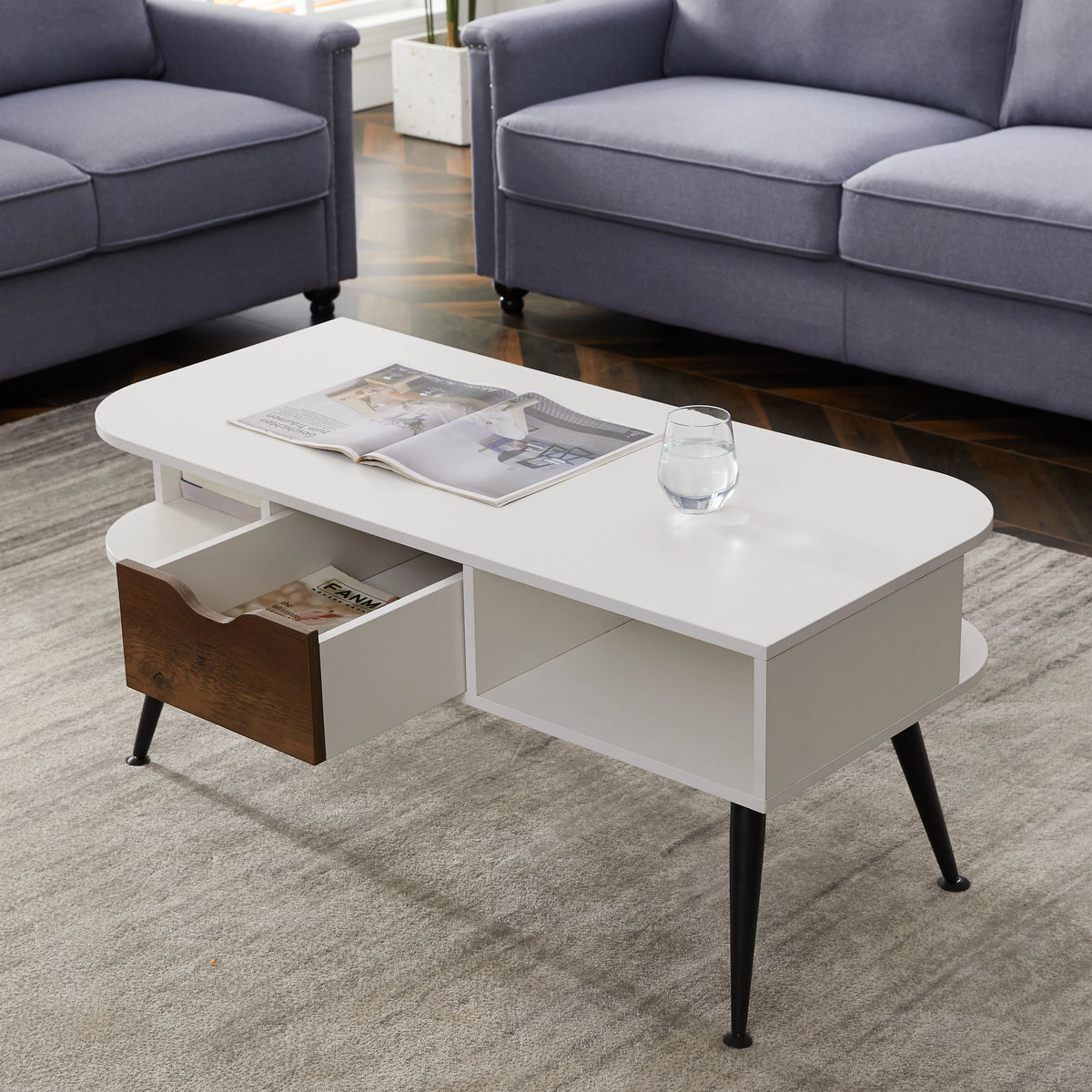 White Coffee Table with Storage Y698