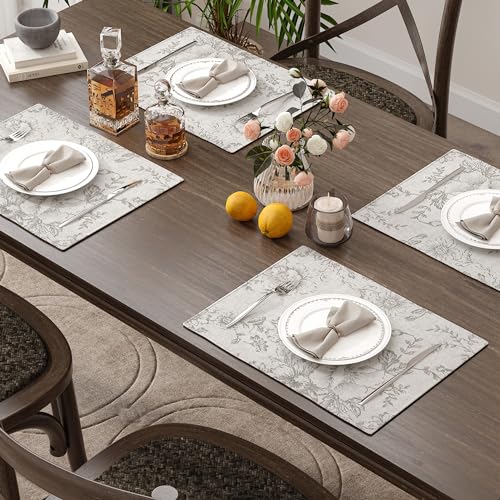 Floral Linen Placemats Set of 4 13x19 Inch Green S77276