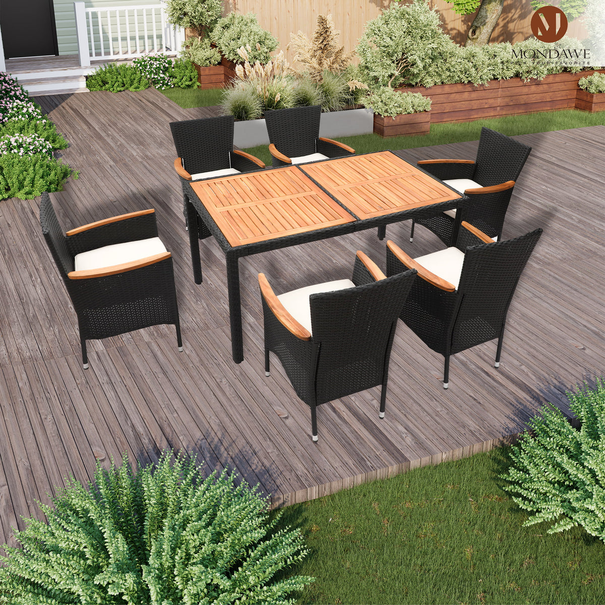 7 Pieces Wicker Patio Dining Set with 6 Chairs V782119