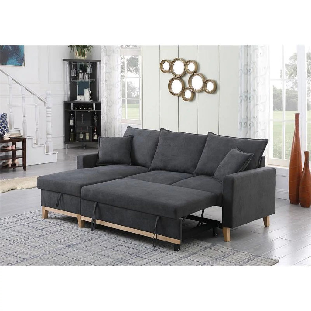 Dark Gray Fabric Reversible Sleeper Sectional with Storage Chaise V664