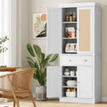 White 72.4'' Tall Wood Kitchen Pantry with 4 Doors E519111
