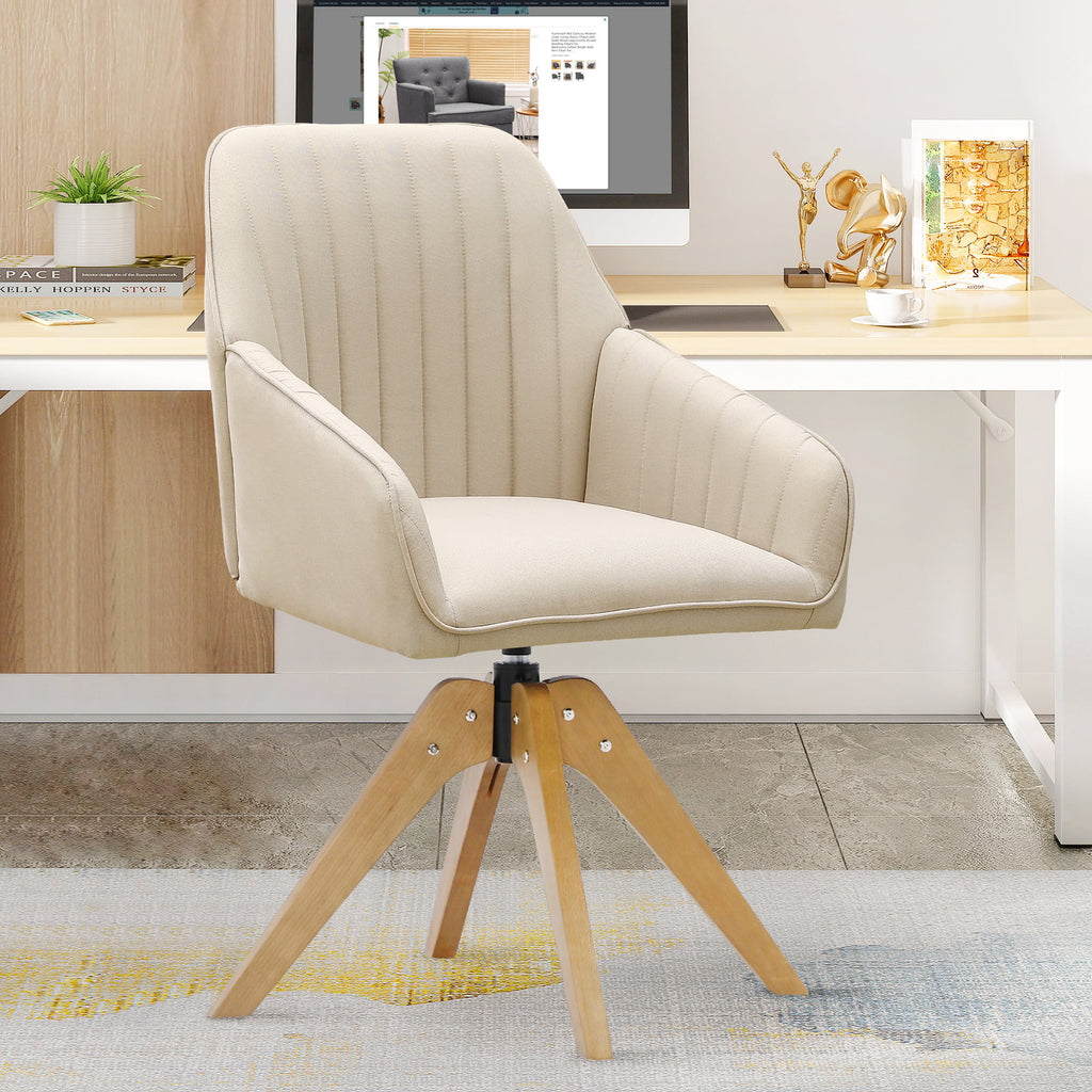 Beige Faux Linen Swivel Accent Chair F99263
