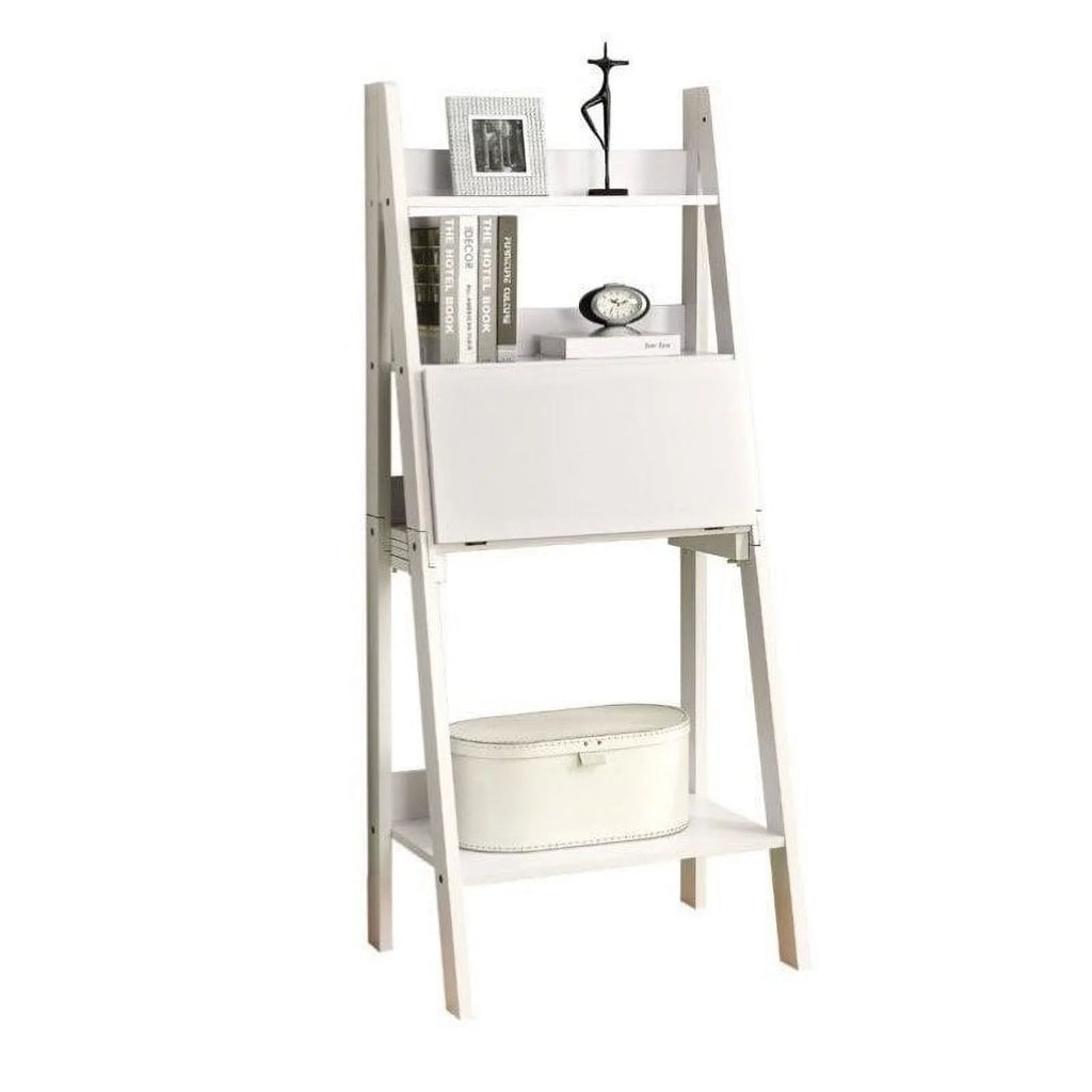 White Ladder Bookcase with Drop-Down Desk G327194
