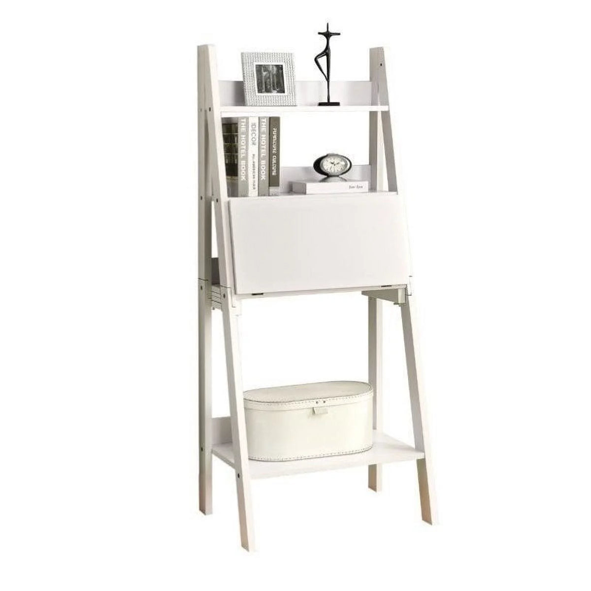White Ladder Bookcase with Drop-Down Desk G327194