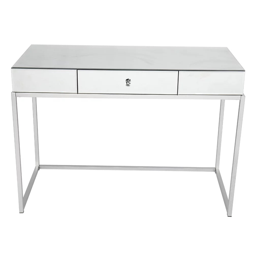 Mirror Table Dressing Table, Mirrored Glass Console Tables with Metal Frame, Silver P69830