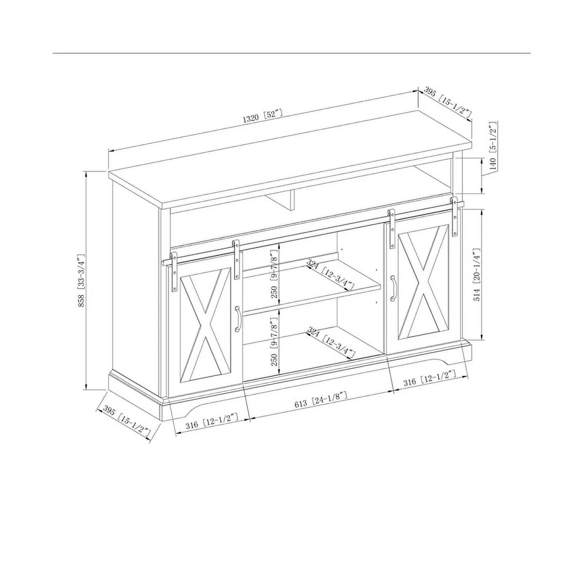 Sliding Barn Door TV Stand and Buffet Cabinet Set F559