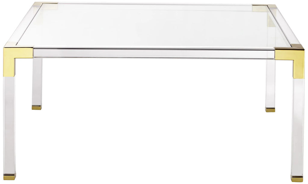 Modern Cast Acrylic Square Coffee Table 40" Wide Clear Gold Tempered Glass Tabletop M48606