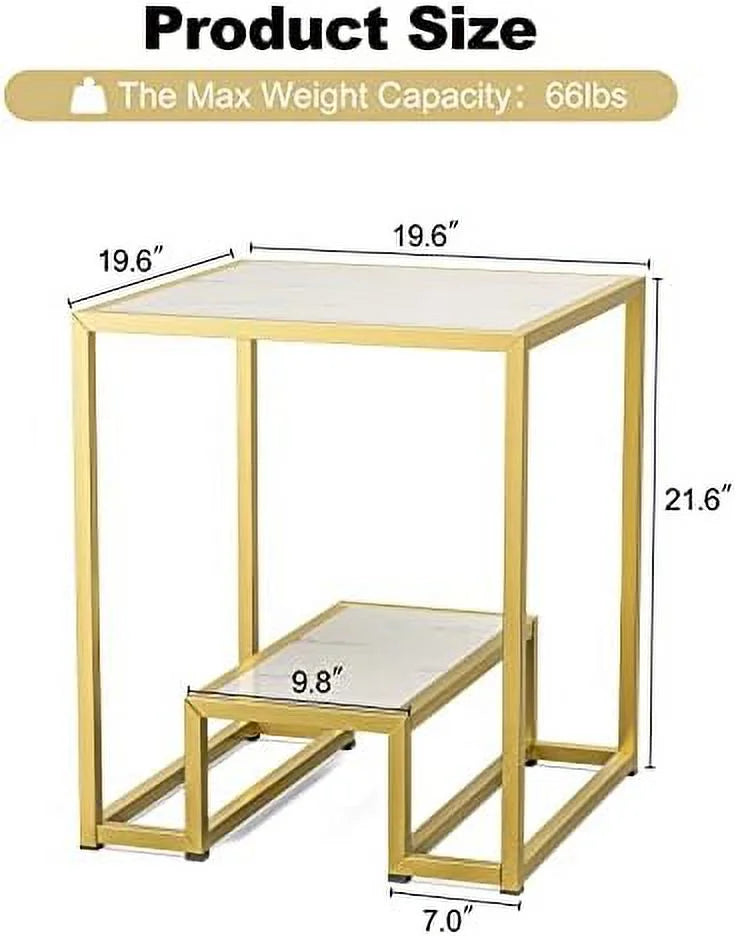 High Gloss Gold 2-Tier Faux Marble Nesting End Table X9066