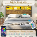 Queen RGB Led Light Metal Platform Bed with Storage Headboard X407077