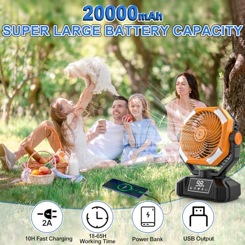 20000mAh Rechargeable Battery Powered Camping Fan with LED Lantern H12729