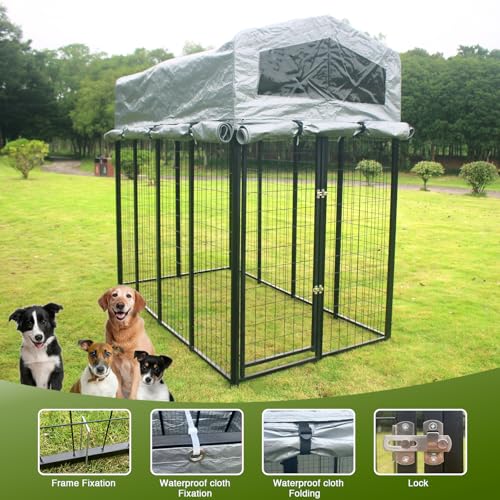 Large Heavy Duty Outdoor Dog Kennel with Roof and Waterproof Cover P950919