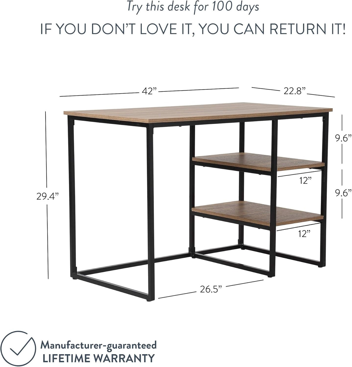 Industrial Small Home Office Desk with 2 Open Storage Shelves L479