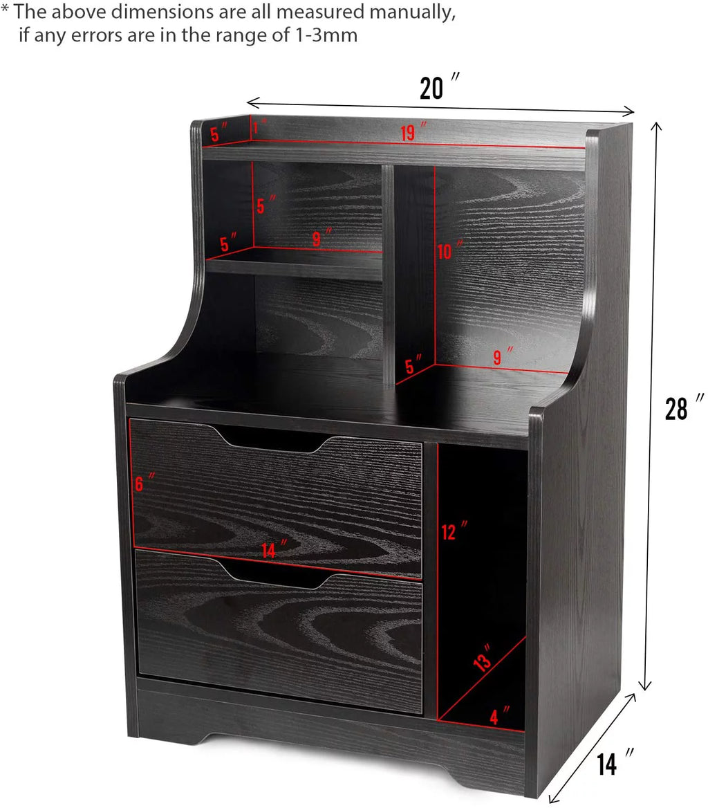 Black Wooden Bedside Table with 2 Drawers L24921