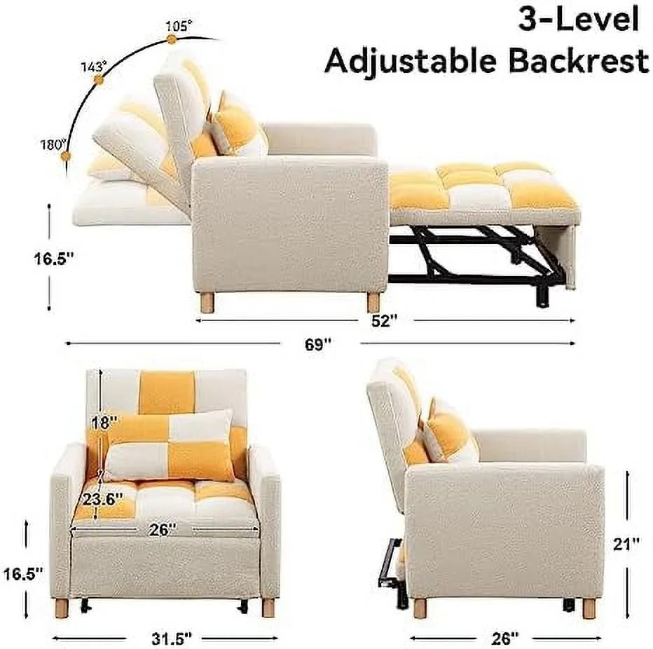 Black Convertible Sleeper Chair Bed with Pillow and Adjustable Backrest D894