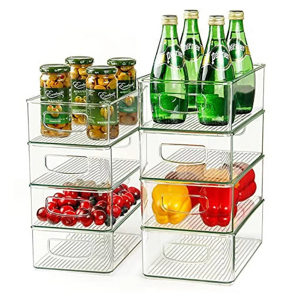 Set of 8 Stackable Plastic Refrigerator Organizer Bins W947