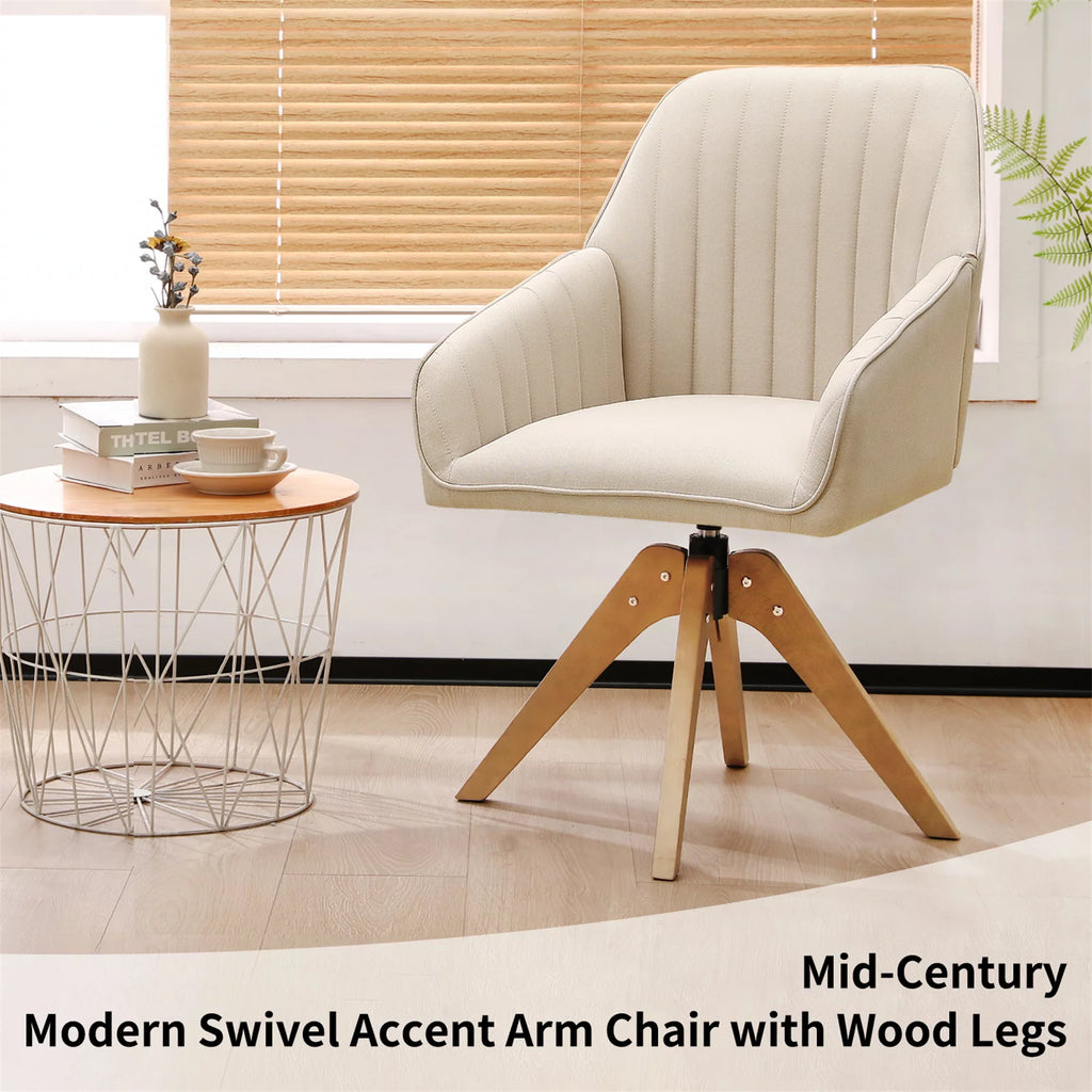 Beige Faux Linen Swivel Accent Chair F99263