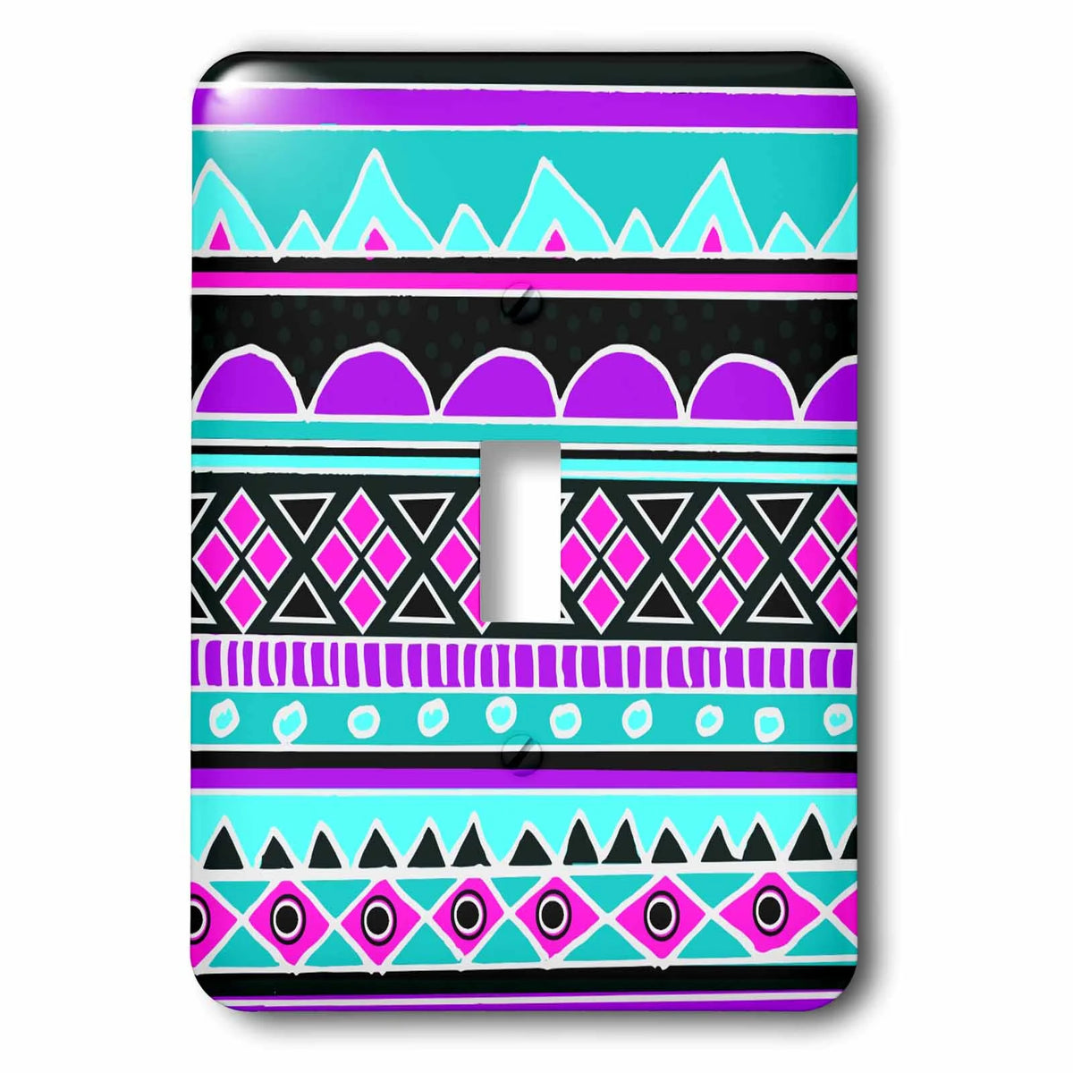 Neon Blue Hot Pink Purple Black Aztec Zigzag Patterned Single Toggle Switch F6575