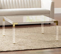 Modern Cast Acrylic Square Coffee Table 40" Wide Clear Gold Tempered Glass Tabletop M48606