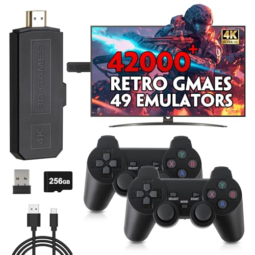 Wireless Retro Game Console Stick, 4K Plug & Play, 256GB, with Dual 2.4G Wireless Controllers D59499