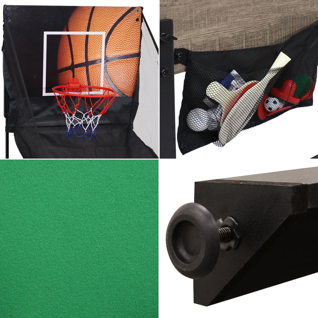 5-in-1 Multi-Game Table with Billiards, Push Hockey, Foosball, Ping Pong, and Basketball D306