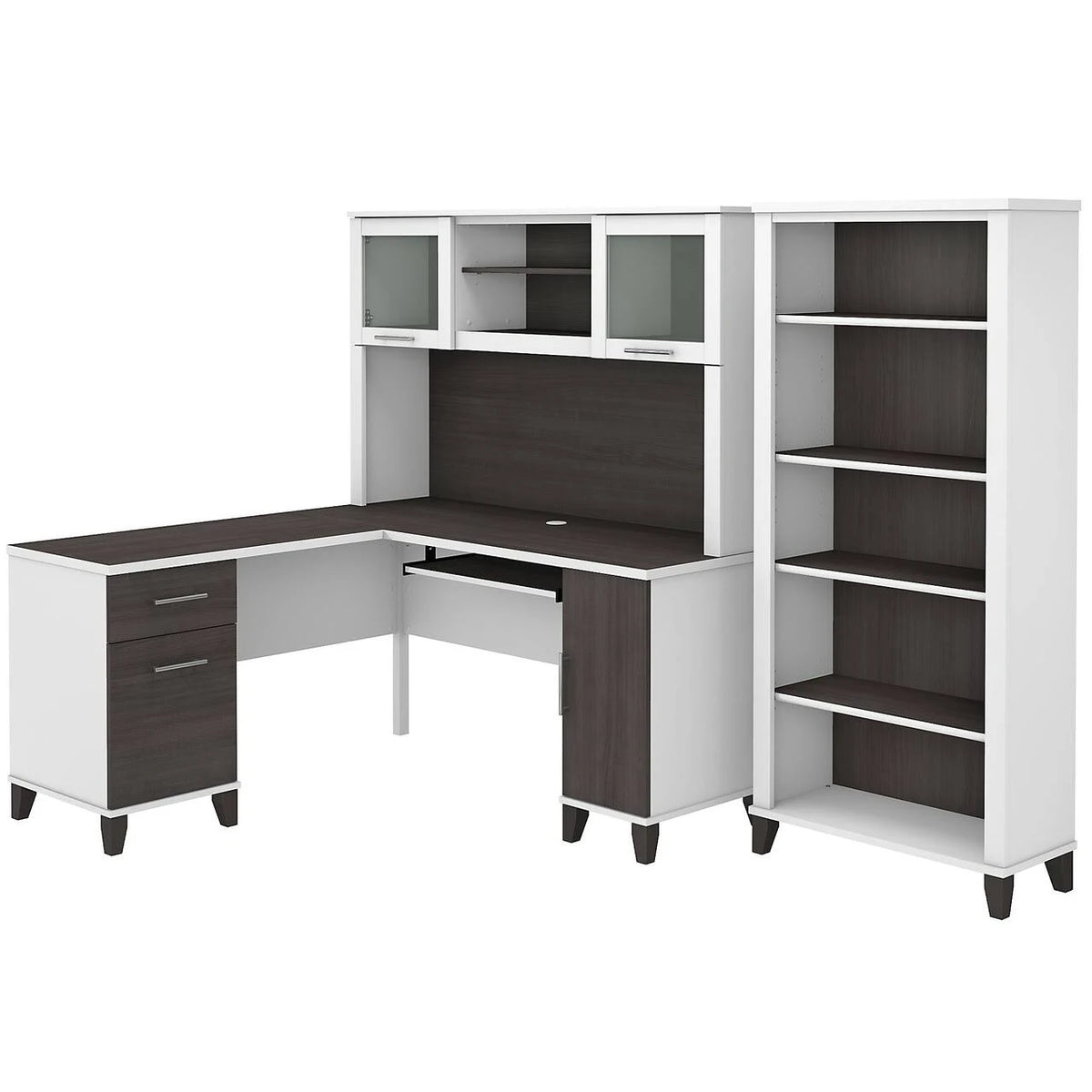 L-Shaped Desk with Hutch and 5-Shelf Bookcase M427256
