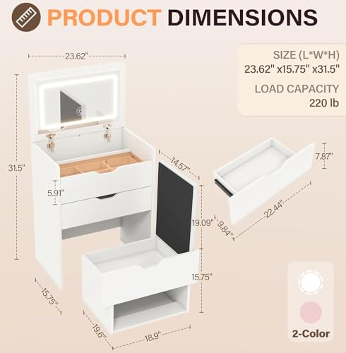White Vanity Desk with Mirror and Lights S7329