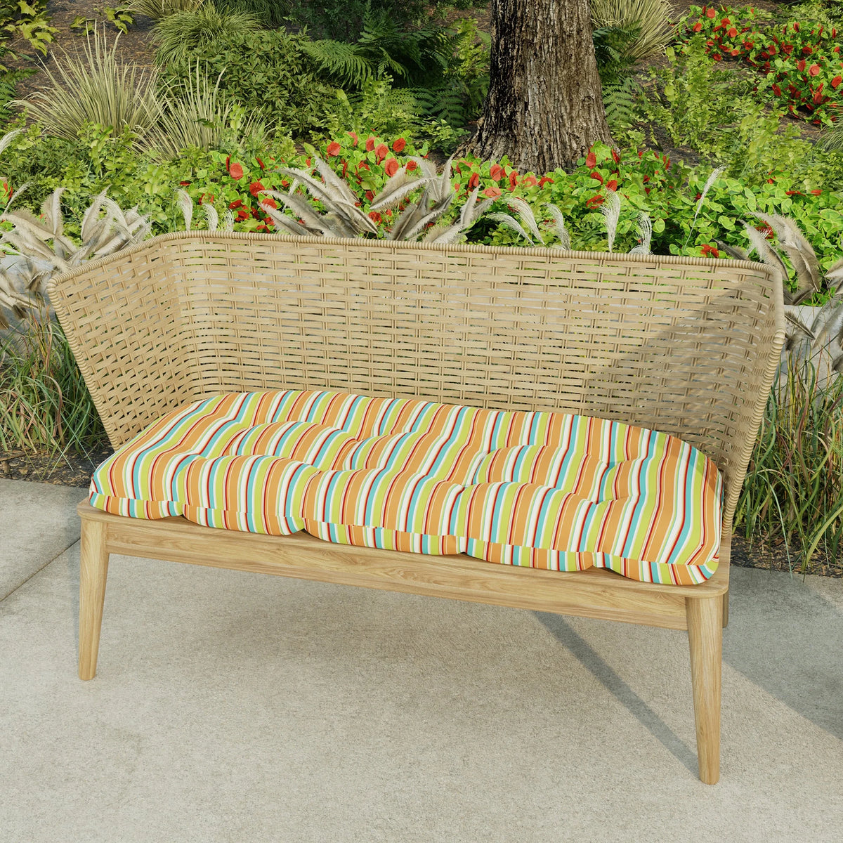 Multicolor Stripe Tufted Outdoor Bench Cushion G78936