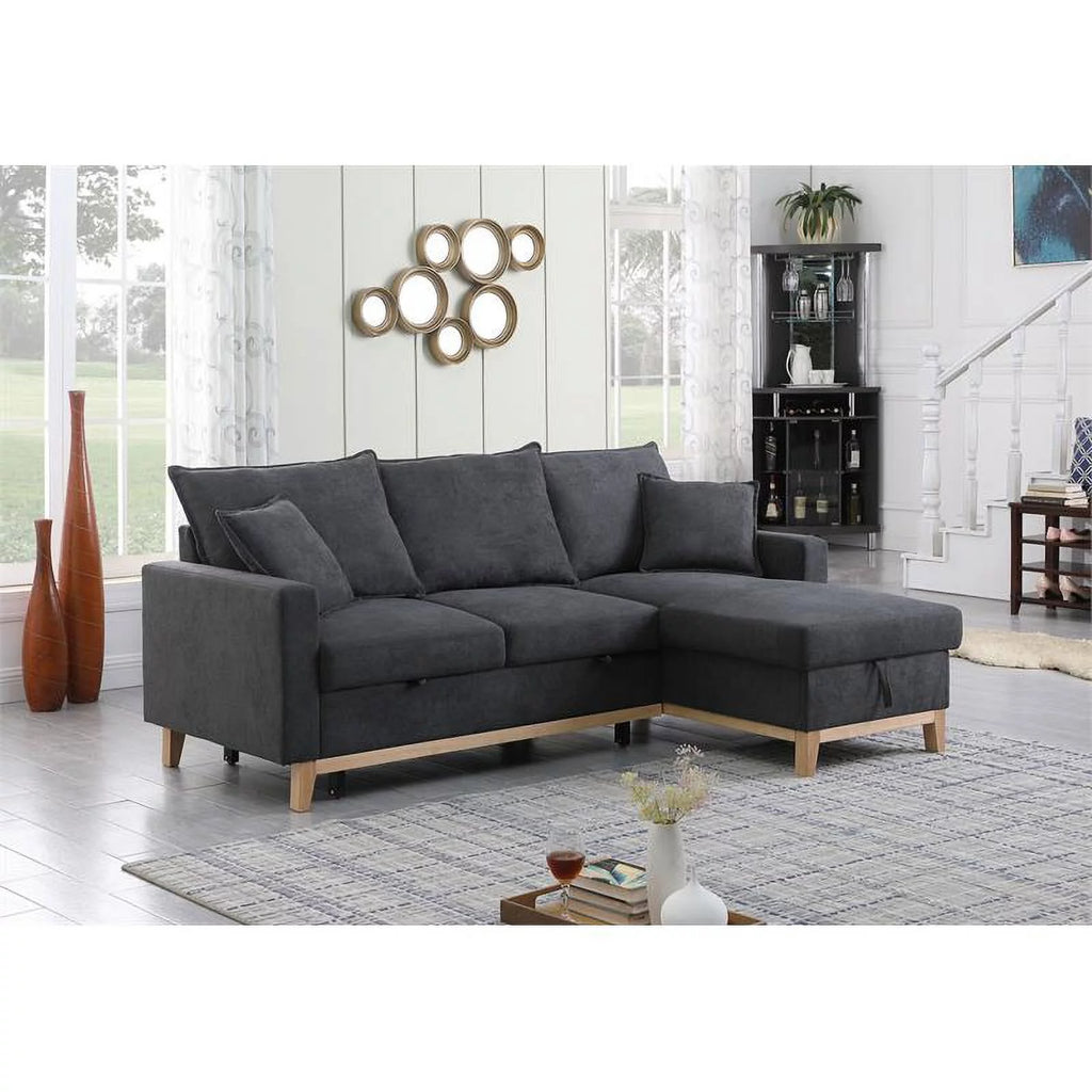 Dark Gray Fabric Reversible Sleeper Sectional with Storage Chaise V664