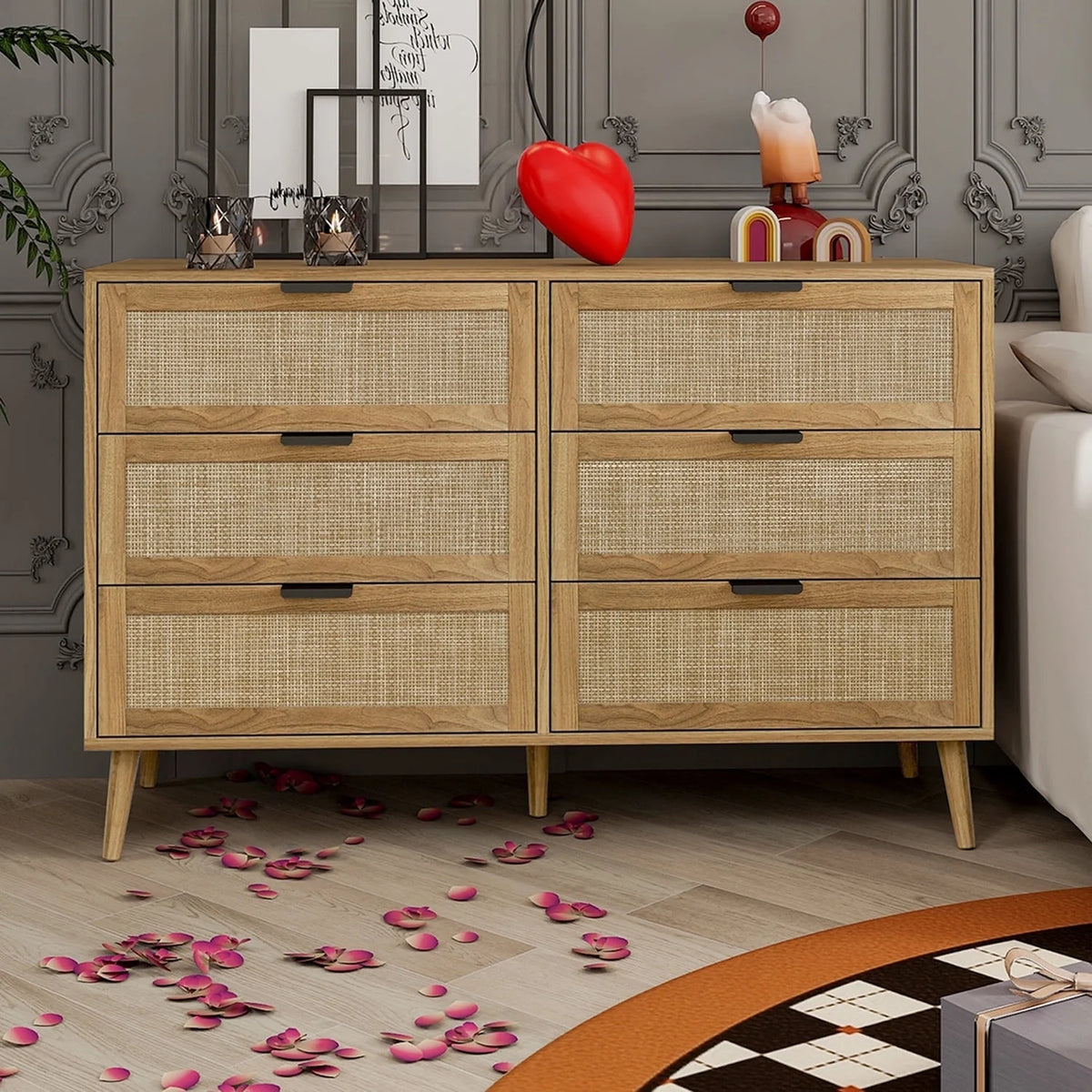 Modern Rattan 6 Drawer Dresser P8528
