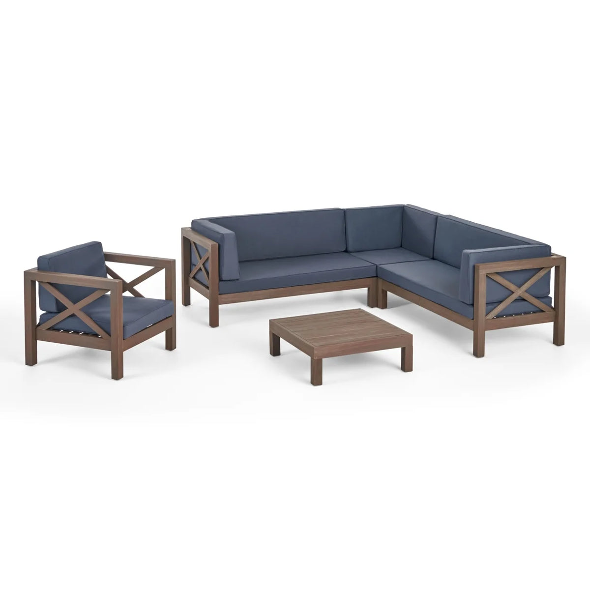 6 Seater Acacia Wood Sectional Sofa Set M7075