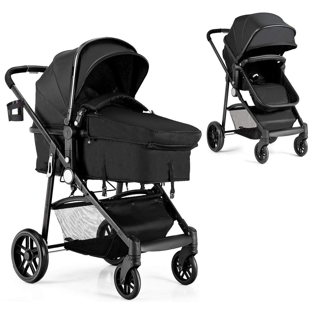 2 in 1 Convertible Bassinet Stroller with Cup Holder (Black) C1884