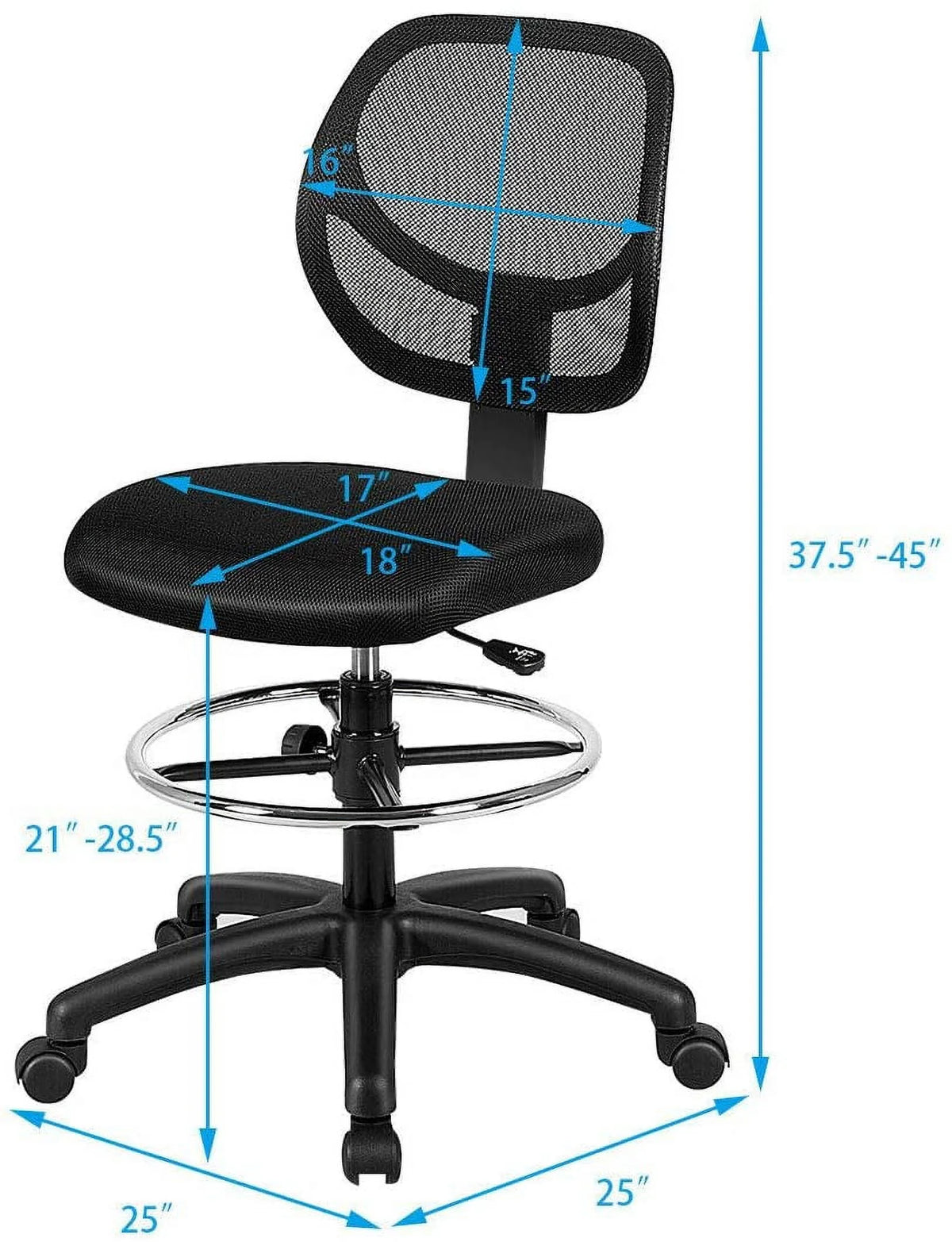 Black Mesh Drafting Chair with Footrest Ring K320867
