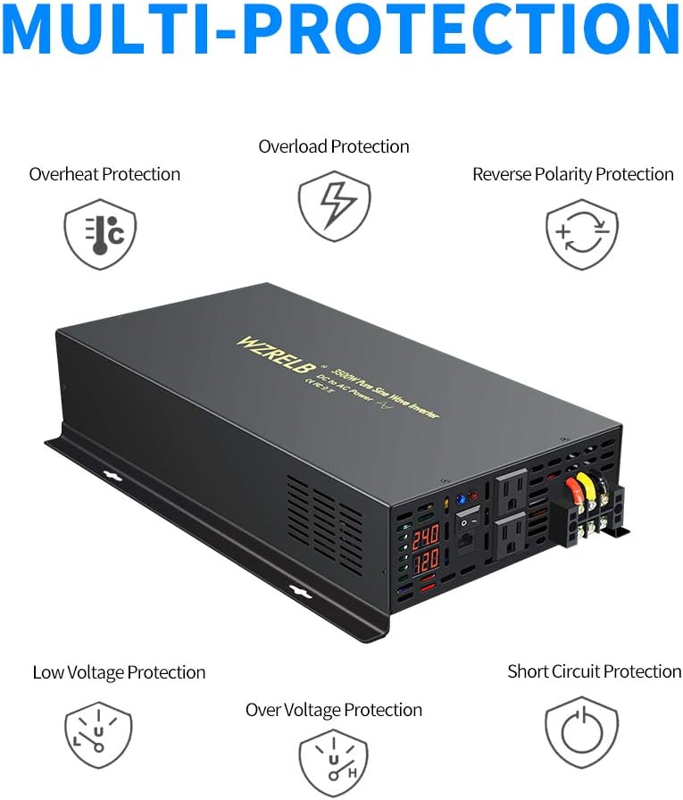Pure Sine Wave 3500W 24V DC to 110V 120V AC Power Inverter with Dual US Outlets G9090