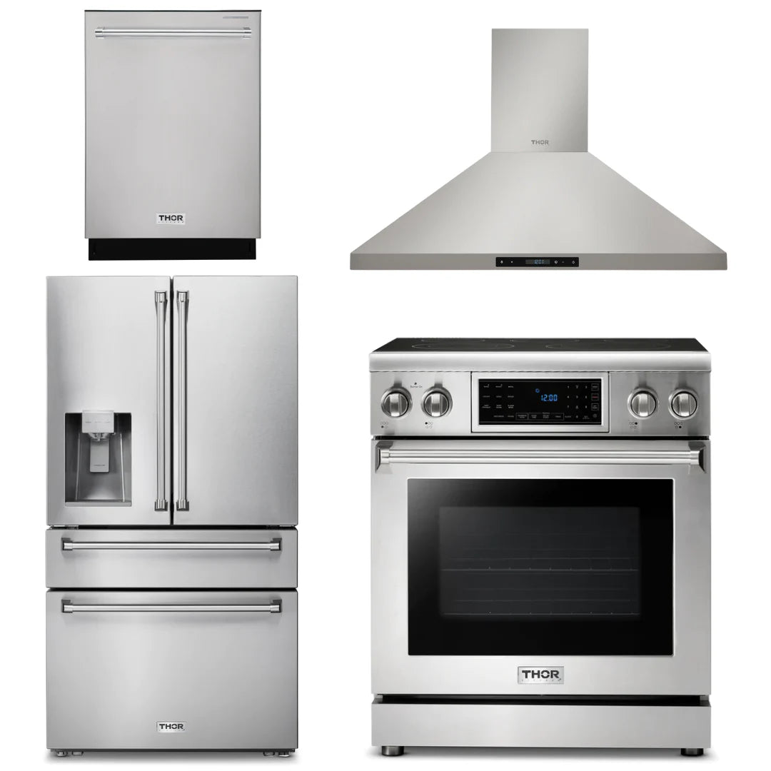 30 Electric Range, Range Hood, Refrigerator with Water and Ice Dispenser, Dishwasher E52737