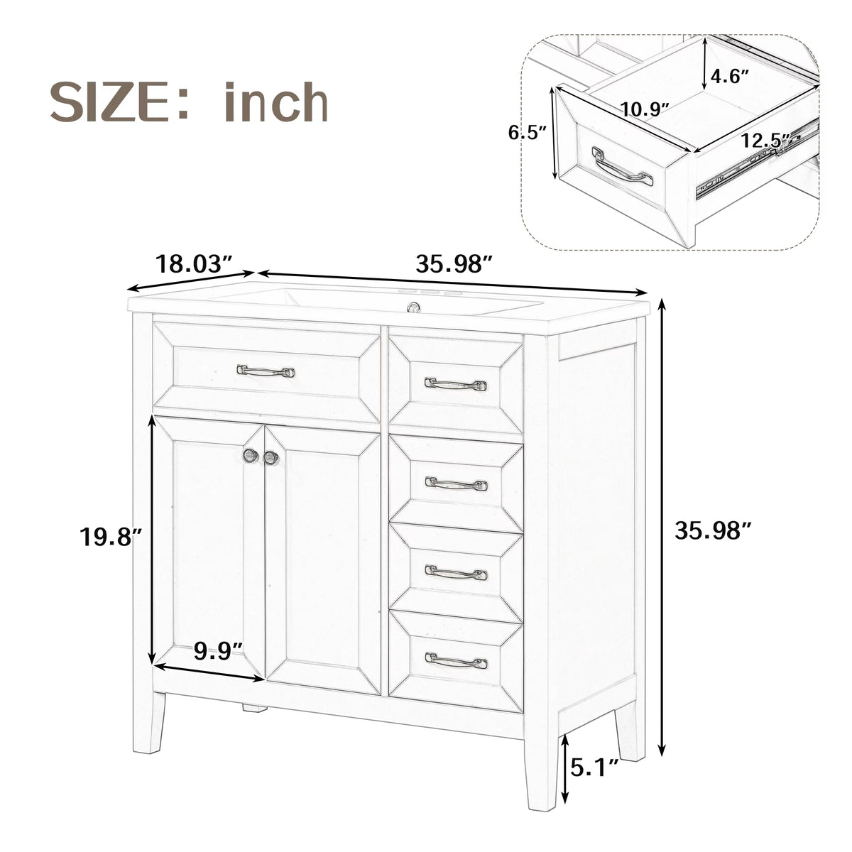 36" Grey Bathroom Vanity with Sink and Storage Cabinet A577678