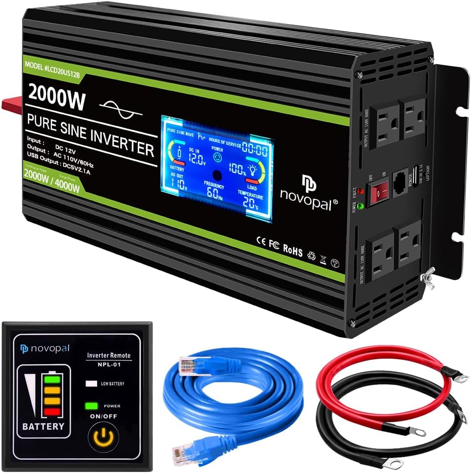 2000 Watt Pure Sine Wave Power Inverter 12V DC to 110V/120V AC Converter J35863