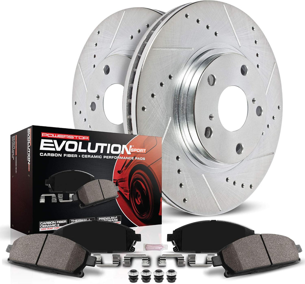 Rear Z23 Carbon Fiber Brake Pads with Drilled & Slotted Brake Rotors Kit A227770