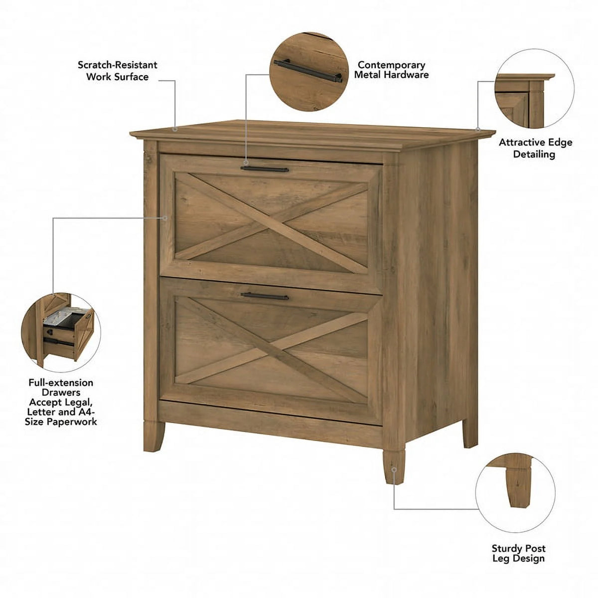 2 Drawer Contemporary Wood Lateral File Cabinet in Pine C474623