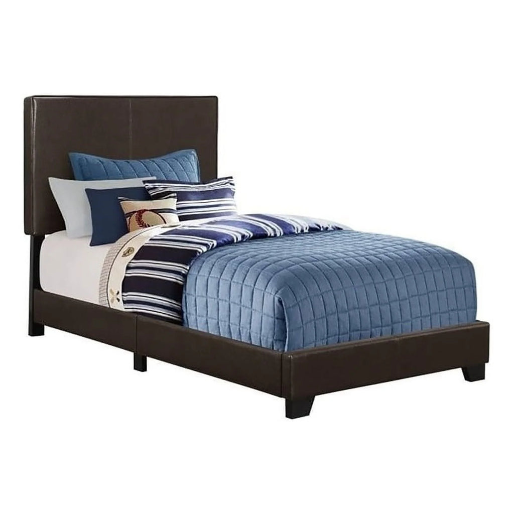 Modern Leather Upholstered Twin Bed in Dark Brown F6061