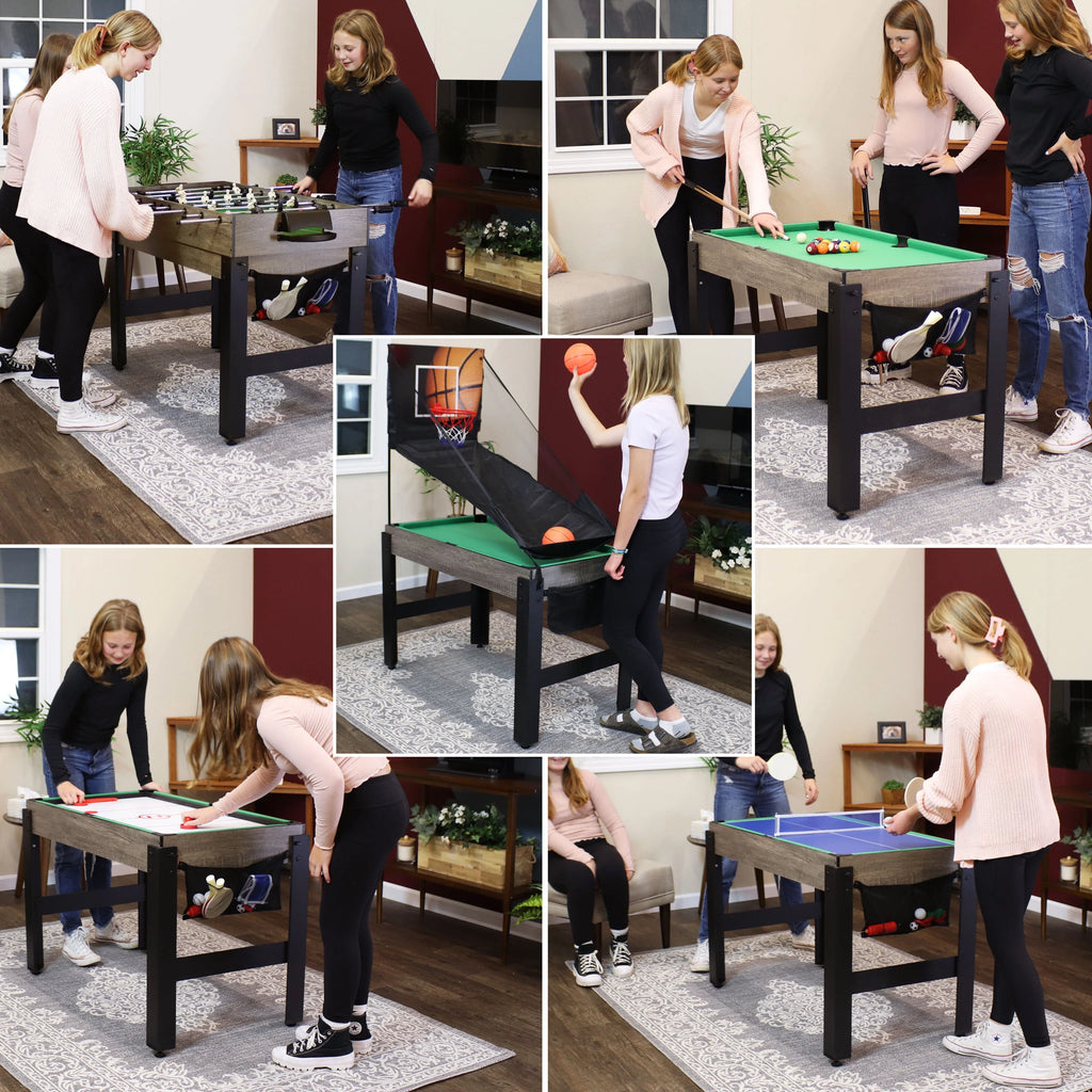 5-in-1 Multi-Game Table with Billiards, Push Hockey, Foosball, Ping Pong, and Basketball D306